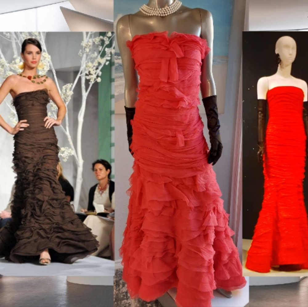 $8,000 OSCAR DE LA RENTA ICONIC RED SILK RUNWAY MUSEUM OF ART GOWN 14